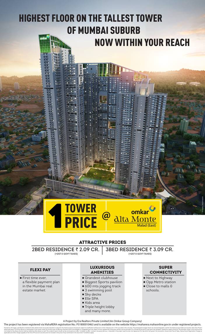 Book 2 bed @ 2.09 cr. and 3 bed @ 3.09 cr. at Omkar Alta Monte in Mumbai